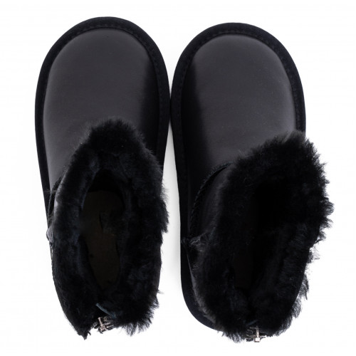 Ugg Kids Classic Short Zip Leather Black