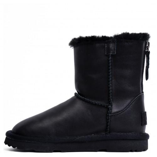 Ugg Kids Classic Short Zip Leather Black
