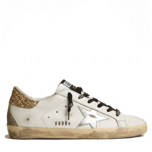 Super-Star Donna Bianche in Pelle Con Talloncino Glitter