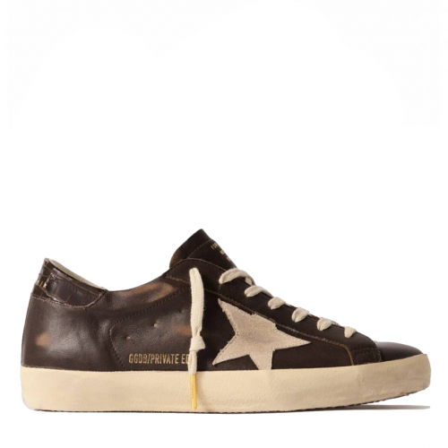 Super-Star Men’s Distressed Suede-Trimmed Leather Brown