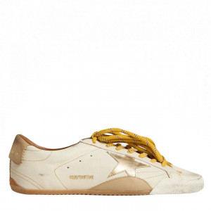 True-Star in White Nappa Leather With Gold Star and Beige Suede Heel Tab